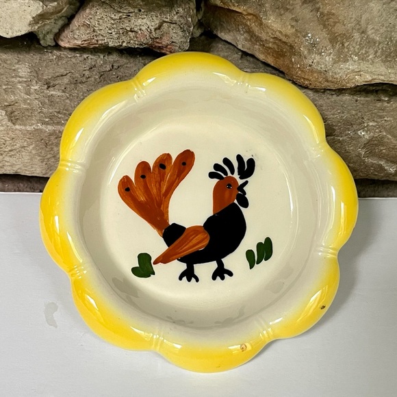 2 VTG Mini Bowl Wall Hanging Chicken Rooster Cottage Farmhouse Decor Ceramic - Picture 3 of 8